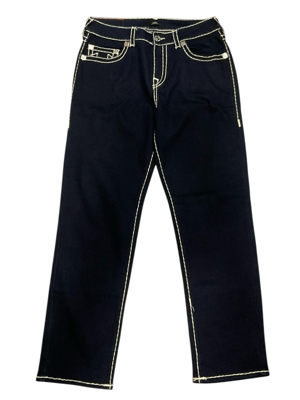 True Religion Men's Navy Straight Baggy Thick Stitch Jeans